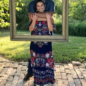 Floral maxi dress with open shoulders